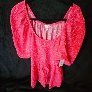 NWT Pink Off the Shoulder Flutter Sleeve Plus Size Top Terra & Sky Women's 1X